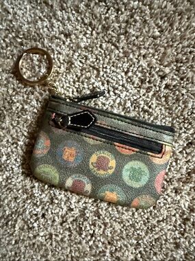 Vintage Dooney & Bourke Multicolor Logo Coin Key Pouch with Gold Ring